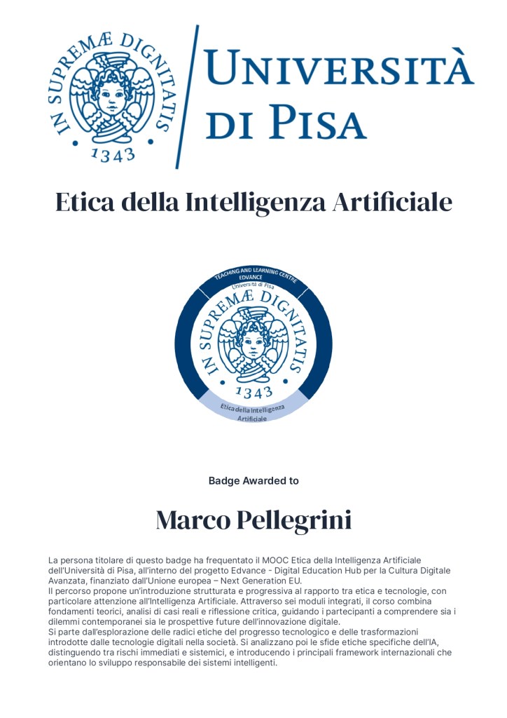 Attestato Corso Etica della Intelligenza Artificiale